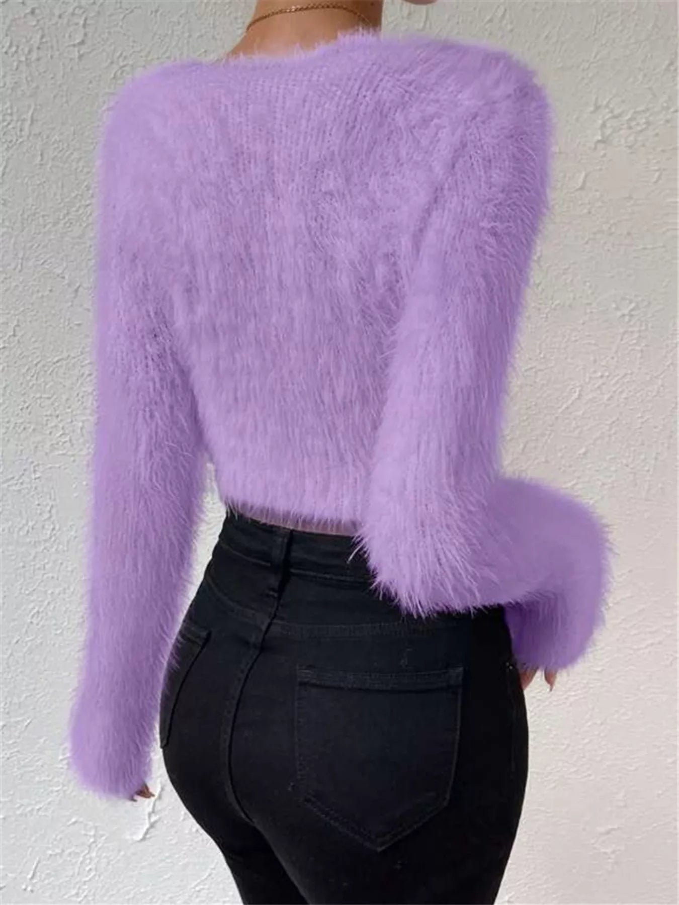 Fluffy Knit V Neck Sweater
