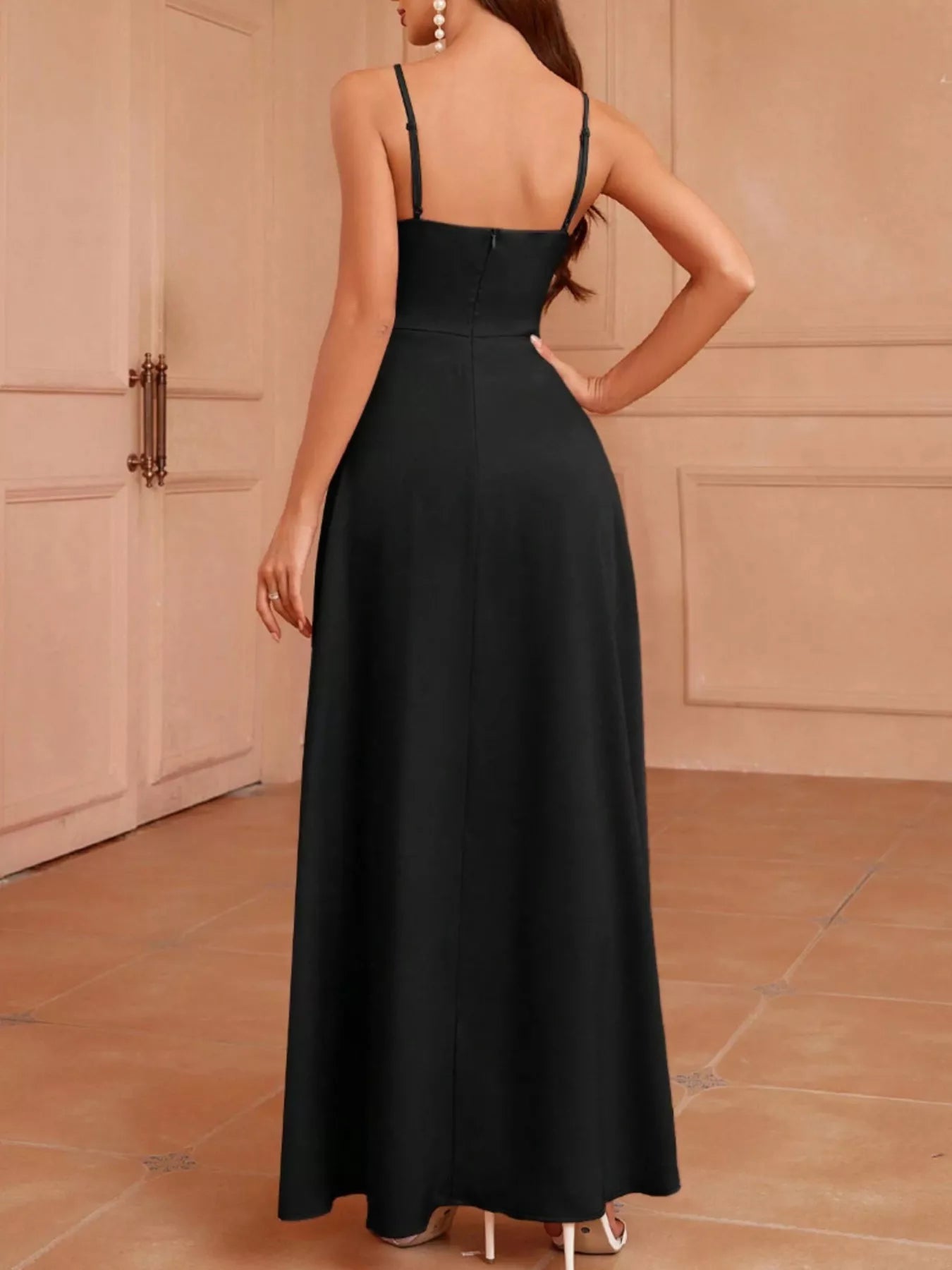 Elegant Wrap Bodice Slit Spaghetti Strap Maxi Dress