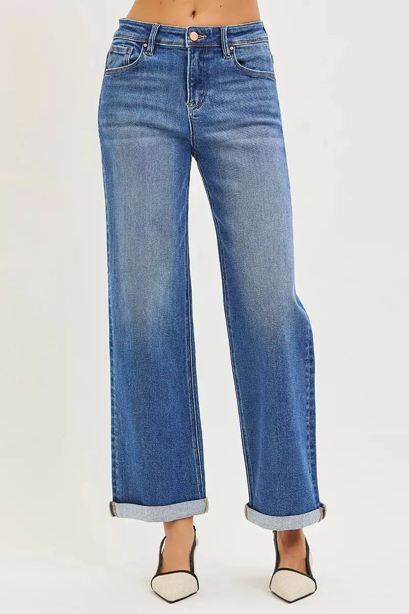 RISEN Jeans - Plus Size High Rise Relaxed Fit Ankle Straight Cuff Jeans