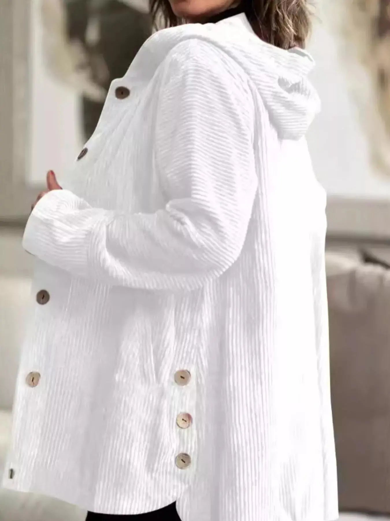 Full Size Corduroy Hooded Button Up Jacket