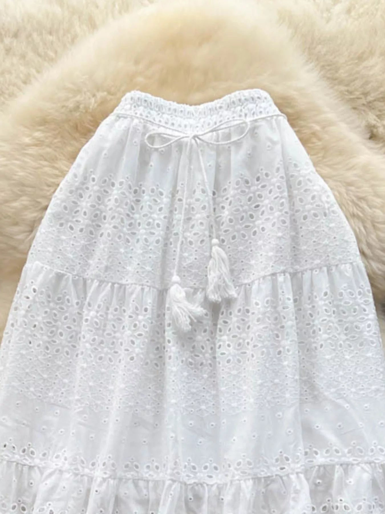 Eyelet Tiered Maxi Skirt