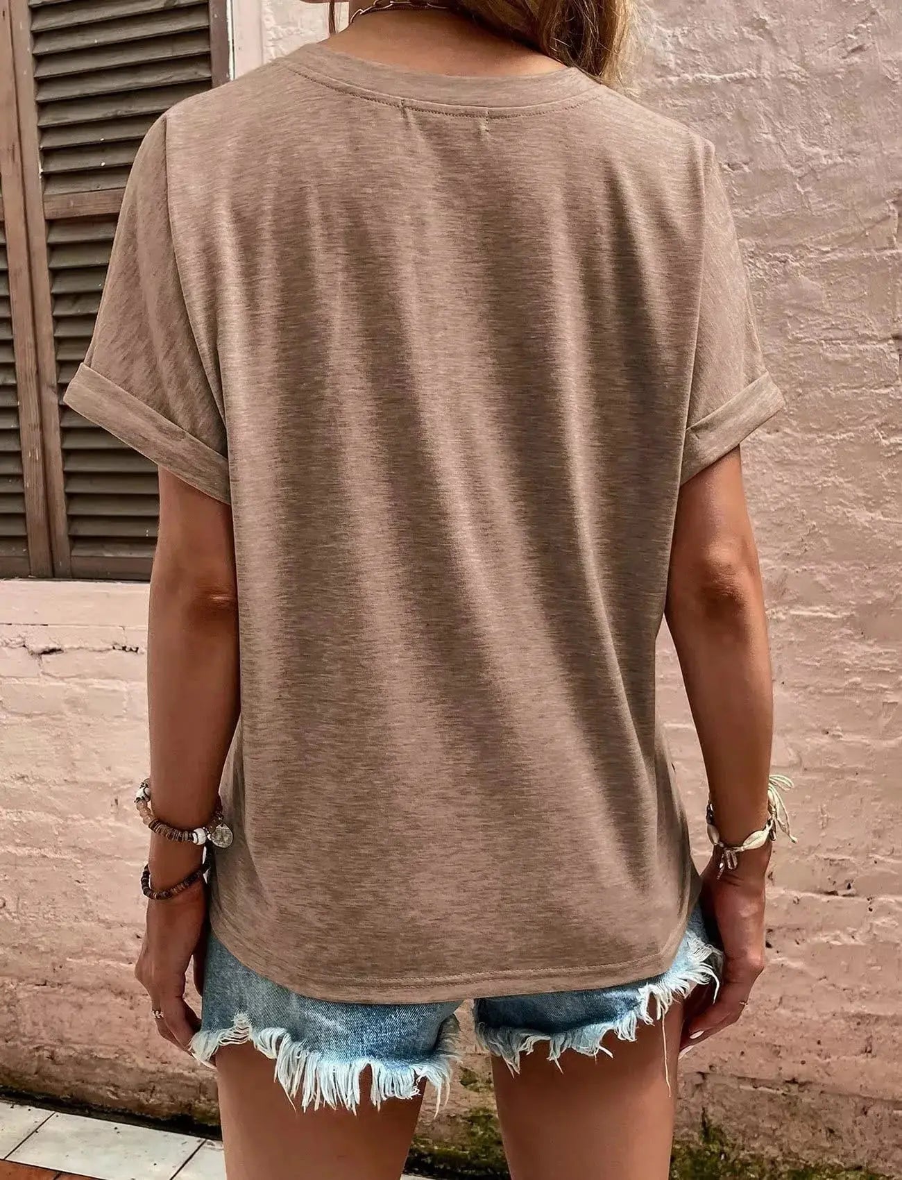 Full Size Notched Rolled Short Sleeve T Shirt