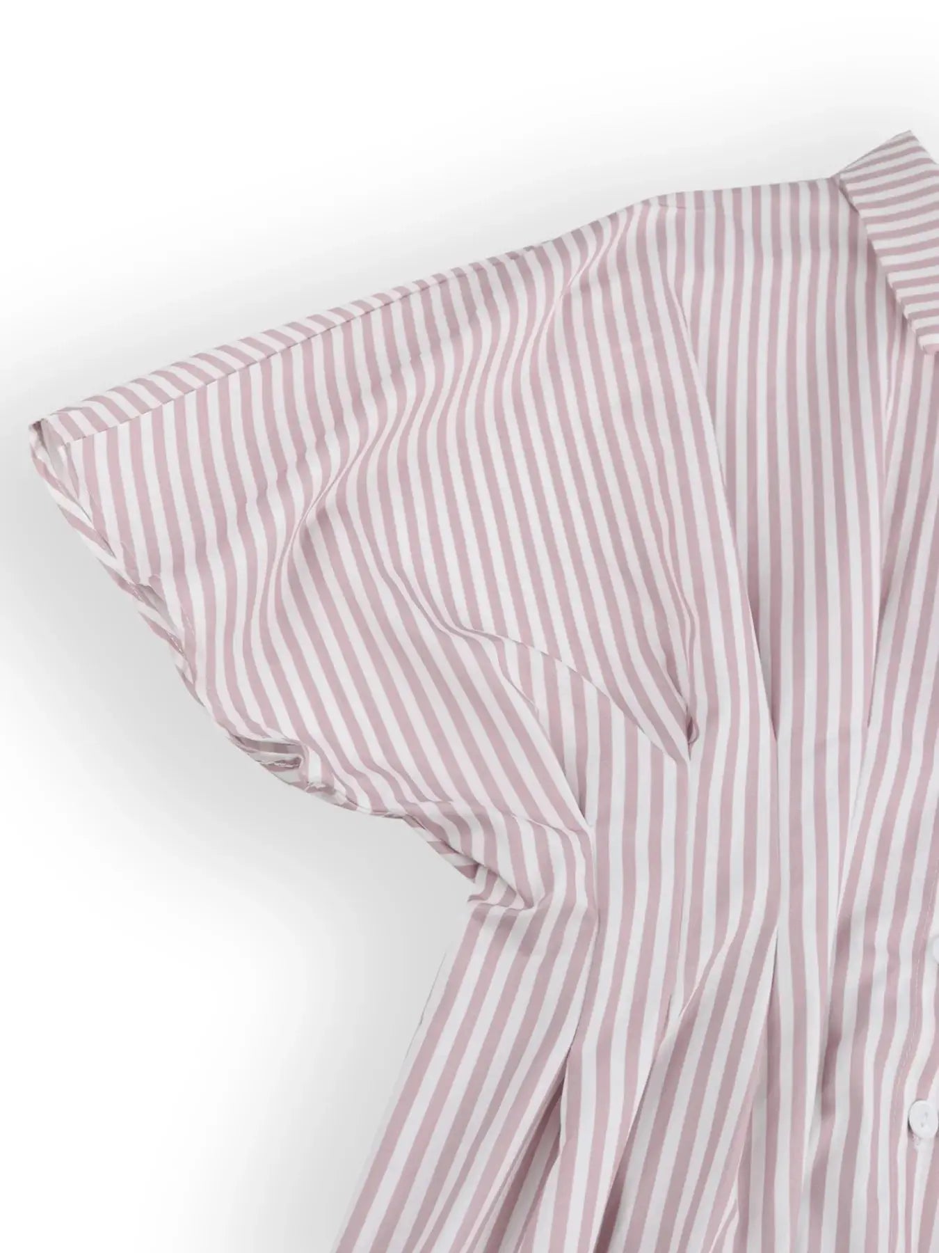 Pinstripe Puff Sleeve Cinched Waist Button Up Shirt