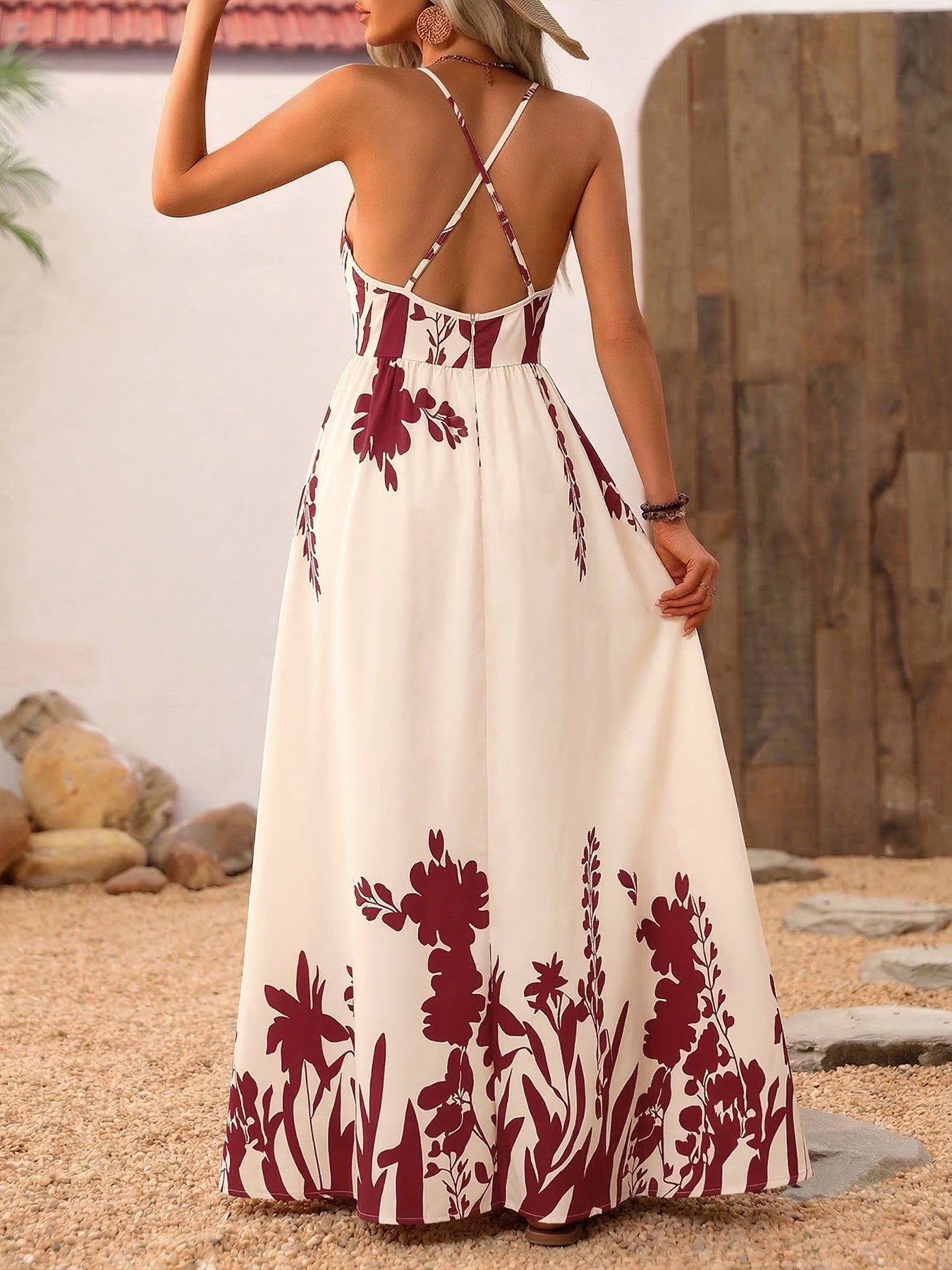 Deep V Neck Spaghetti Strap Maxi Dress