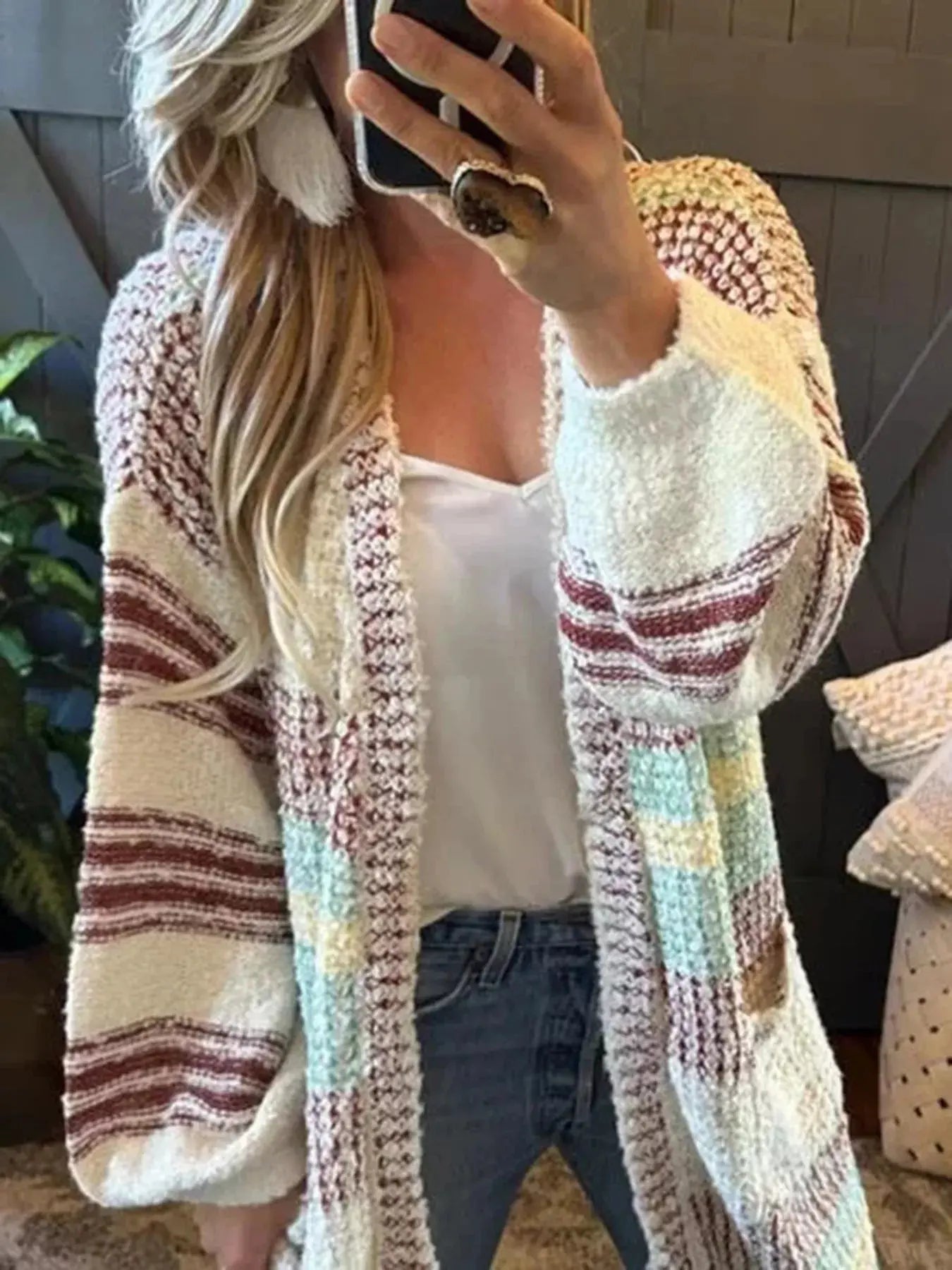 Striped Open Front Longline Cardigan