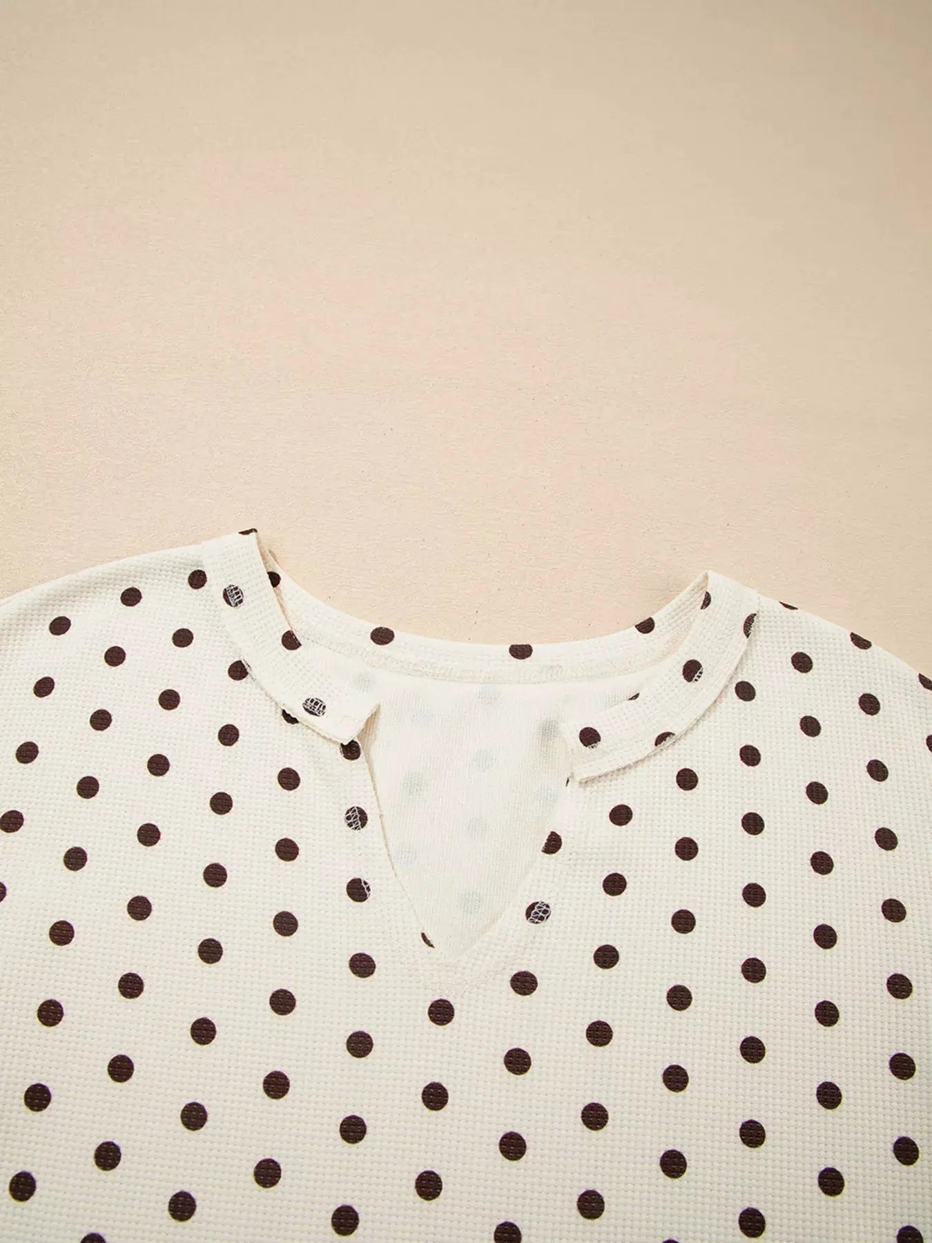 Polka Dot Notched Long Sleeve Top and Drawstring Loungewear Set