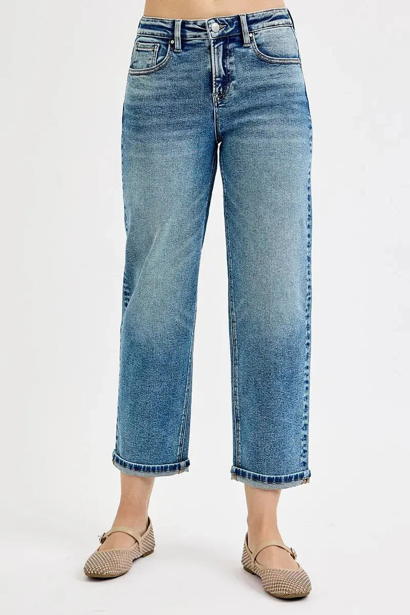 RISEN Jeans - Plus Size High Rise Crop Boyfriend Jeans
