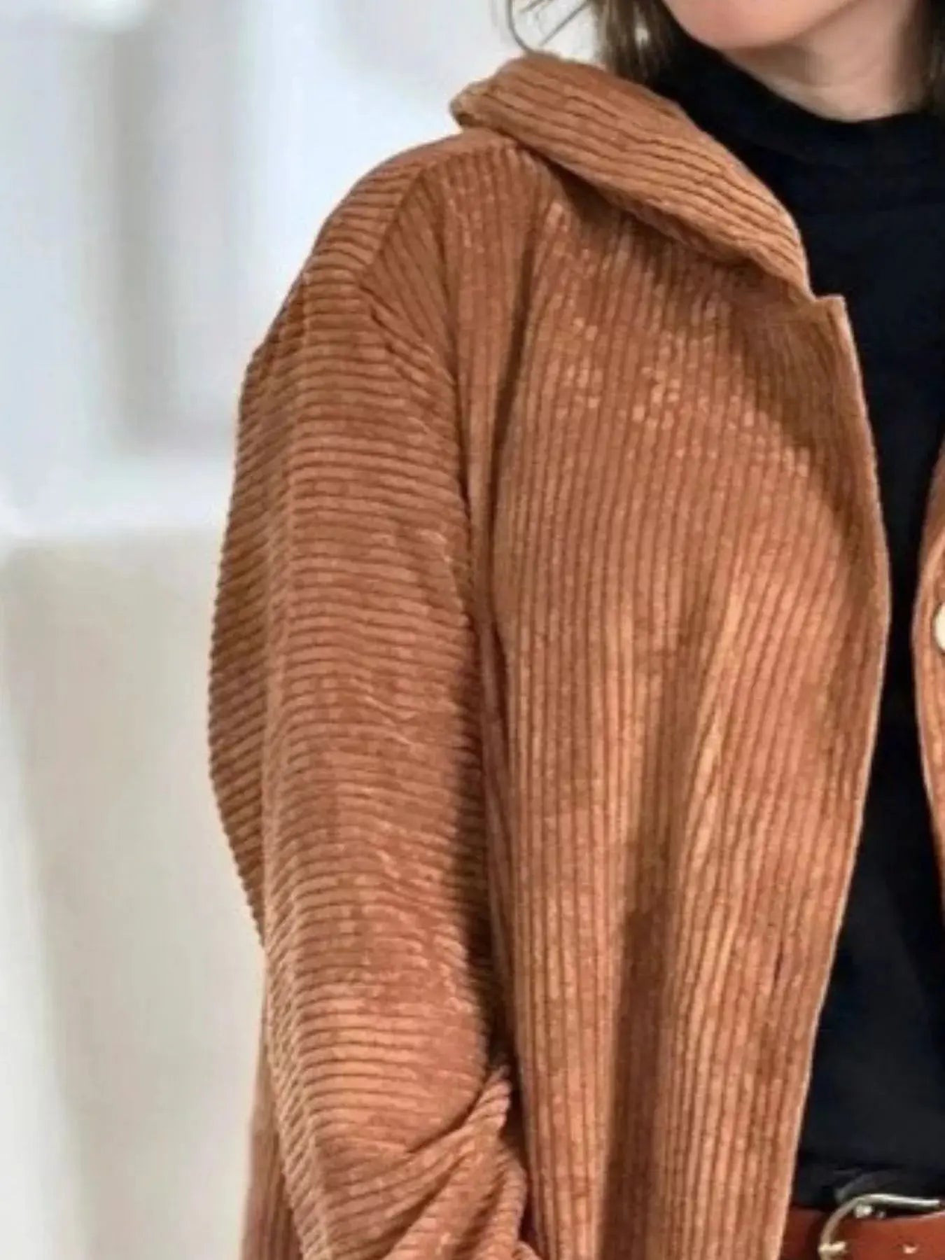 Full Size Corduroy Hooded Button Up Jacket