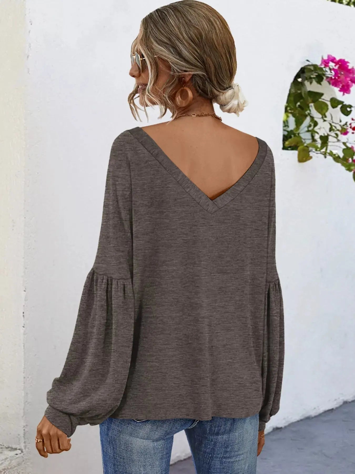 Oversized V Neck Long Sleeve Blouse