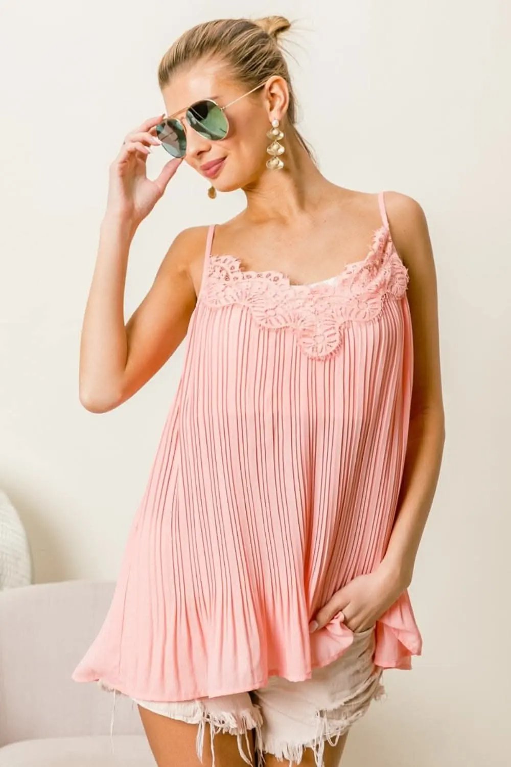 Dresses Trendsi Lace Pleated Cami Women's Summer Top Cute & Lightweight Tank