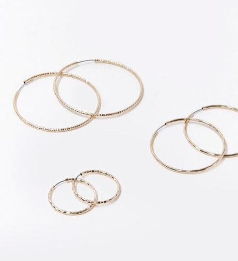 Etched Hoop Earring Set Gold Color