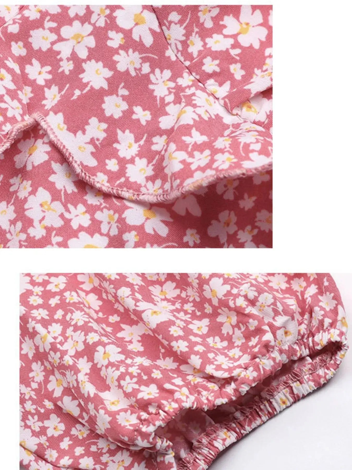 Floral Puff Sleeve Mini Wrap Dress – Pink Ditsy Ruffle Hem