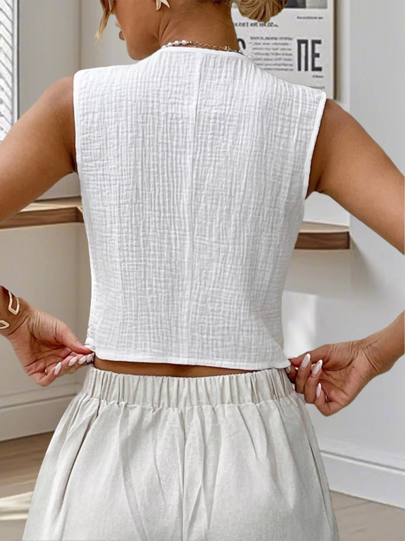 Textured Button Up Vest