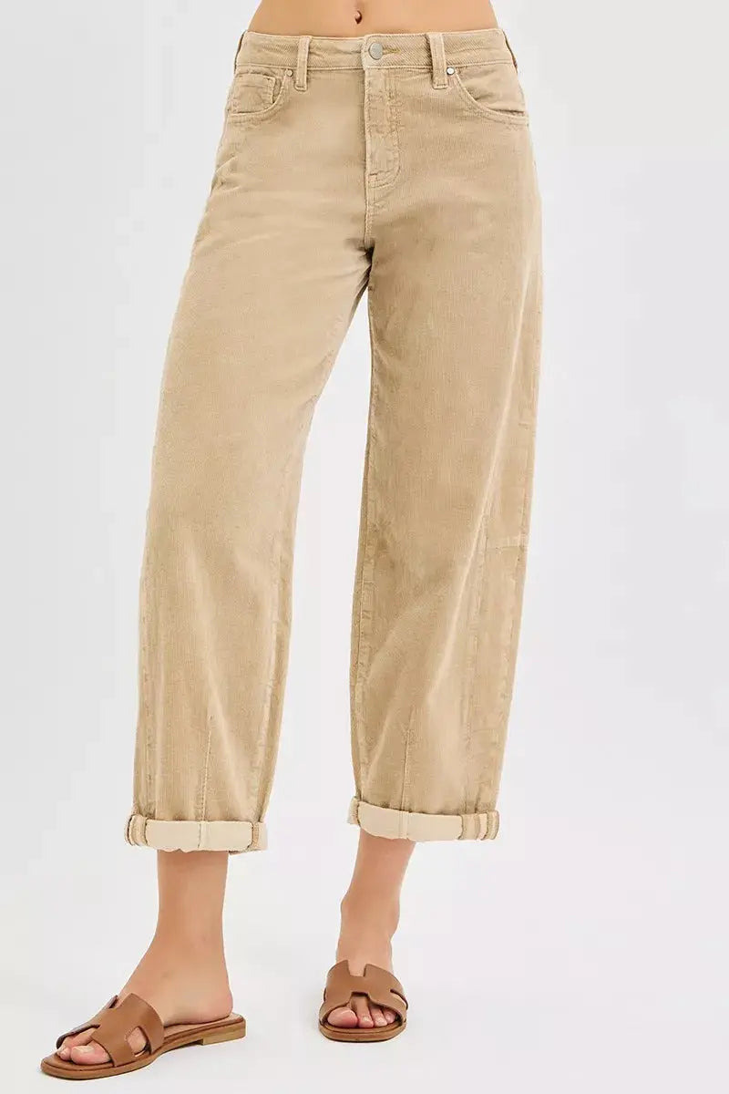 High Rise Crop Barrel Cordurory Pants by RISEN Jeans