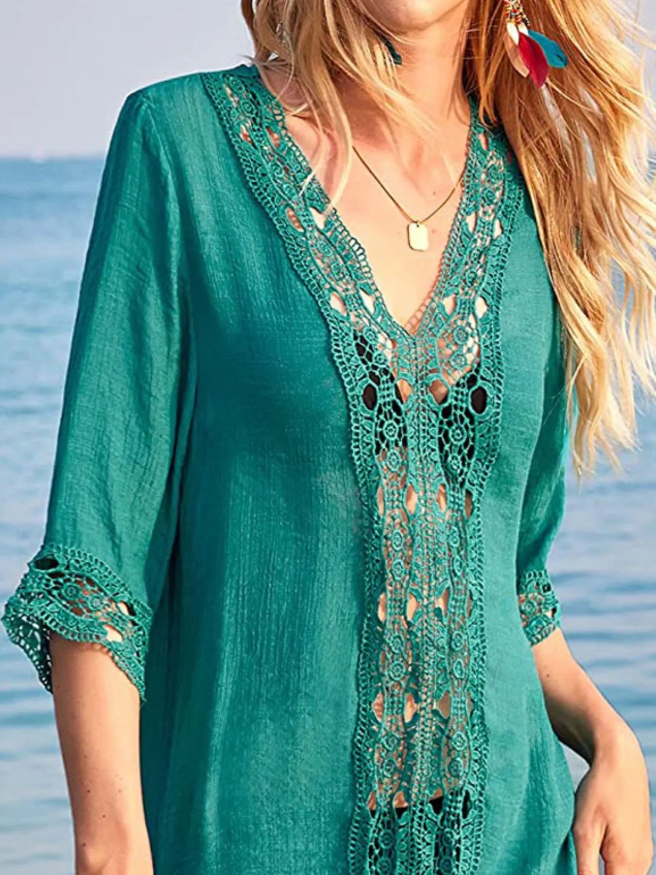 Lace Trim V Neck Cover Up