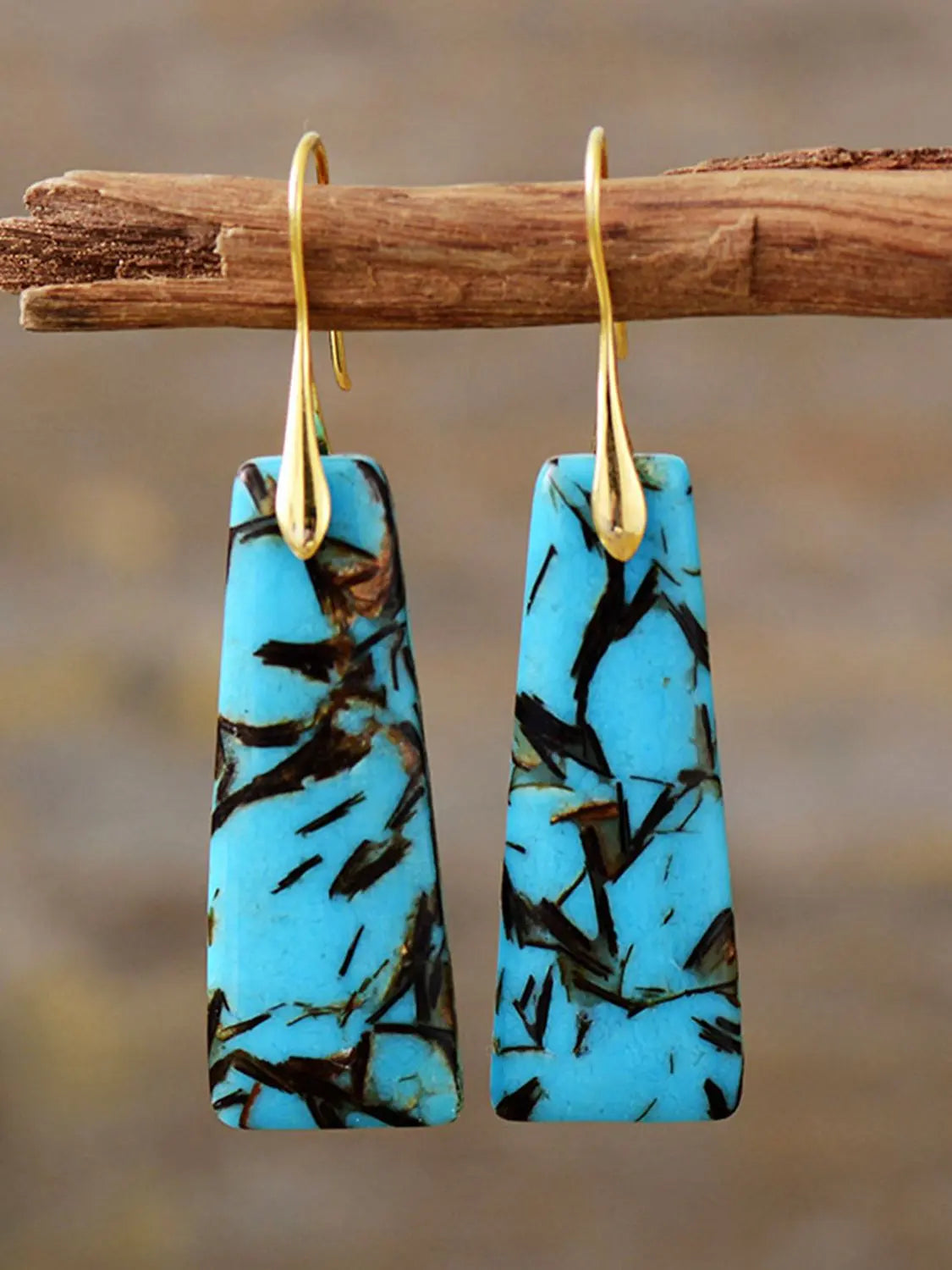 Geometric Imperial Jasper Dangle Earrings - Boho Gold Hooks