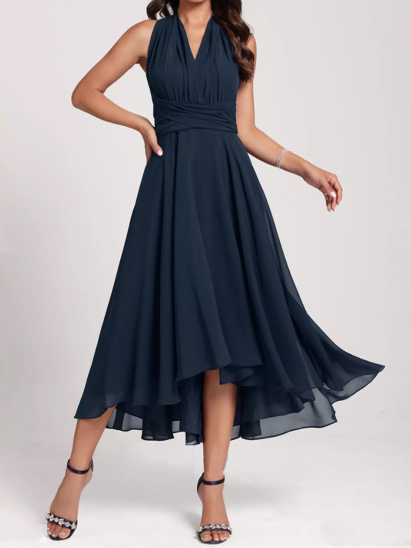 Ruched Crisscross A Line Midi Dress
