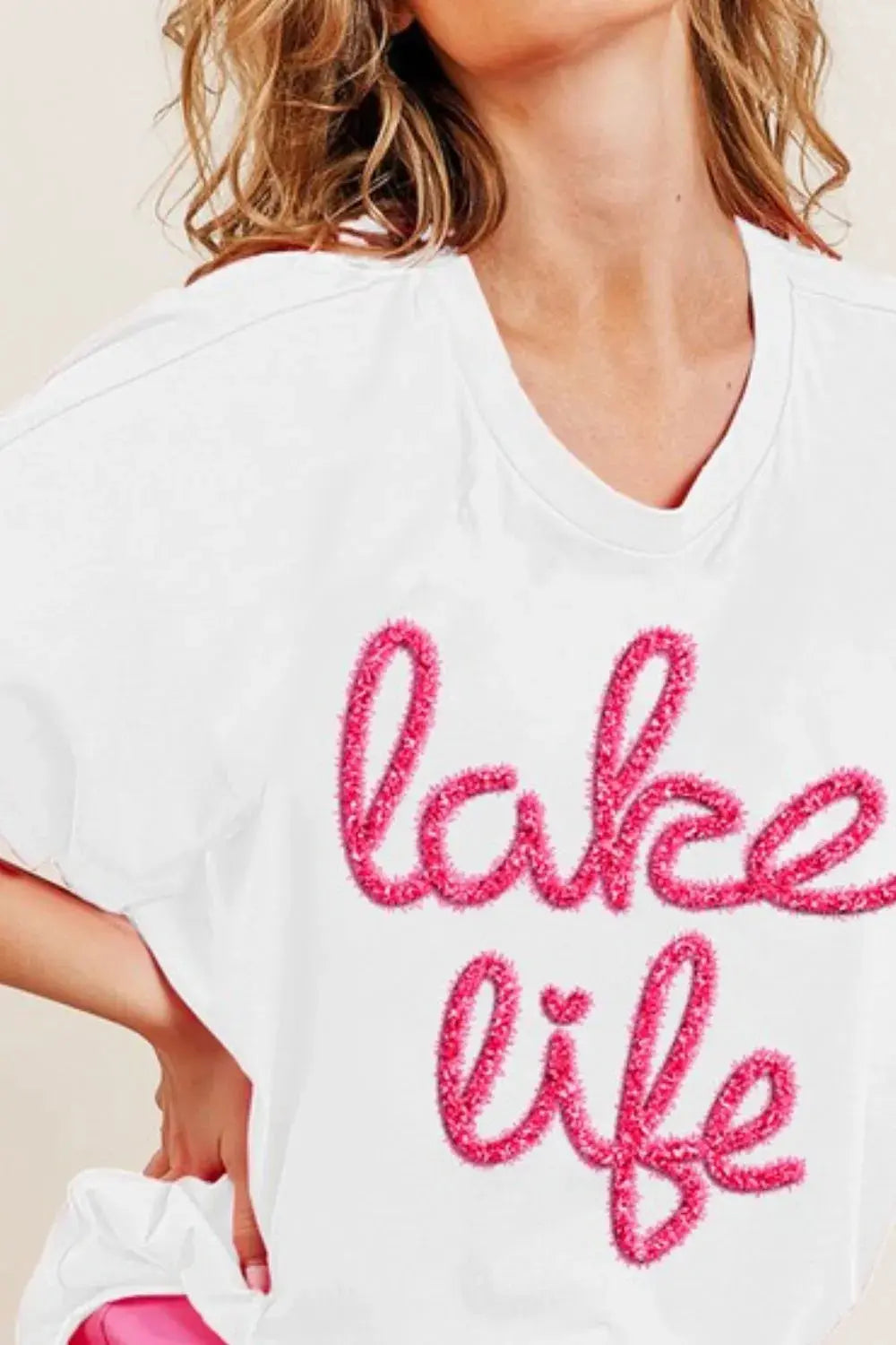 Trendsi Metallic Letter T-Shirt - Dolman Short Sleeve Casual