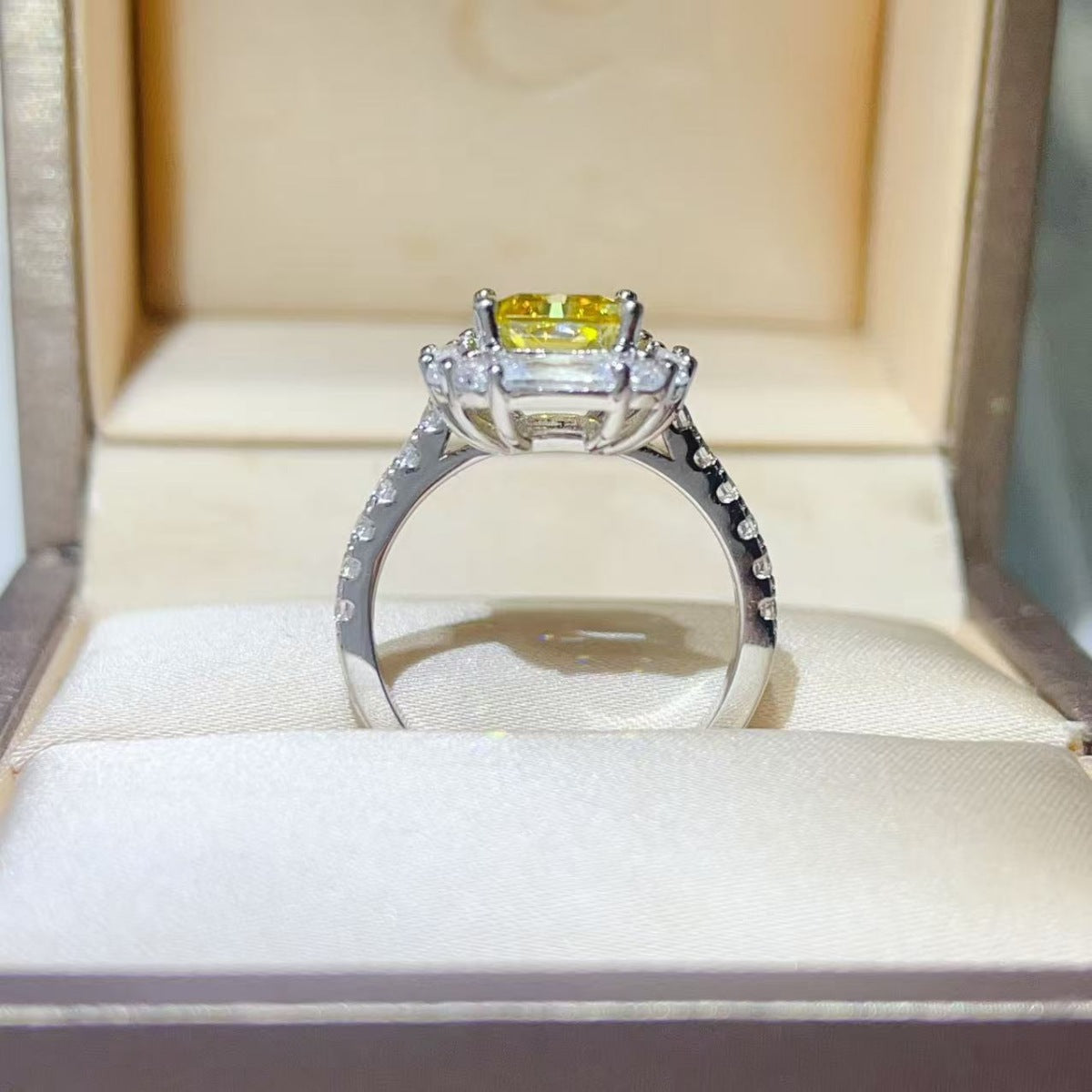 Yellow Halo 3 Carat Moissanite Ring in 925 Sterling Silver