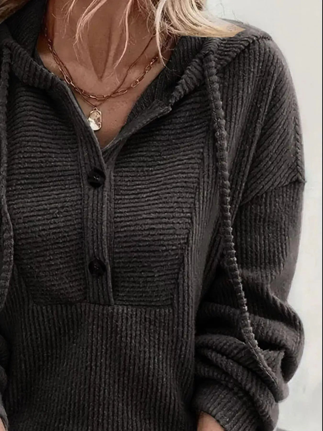 Button Front Drawstring Hoodie