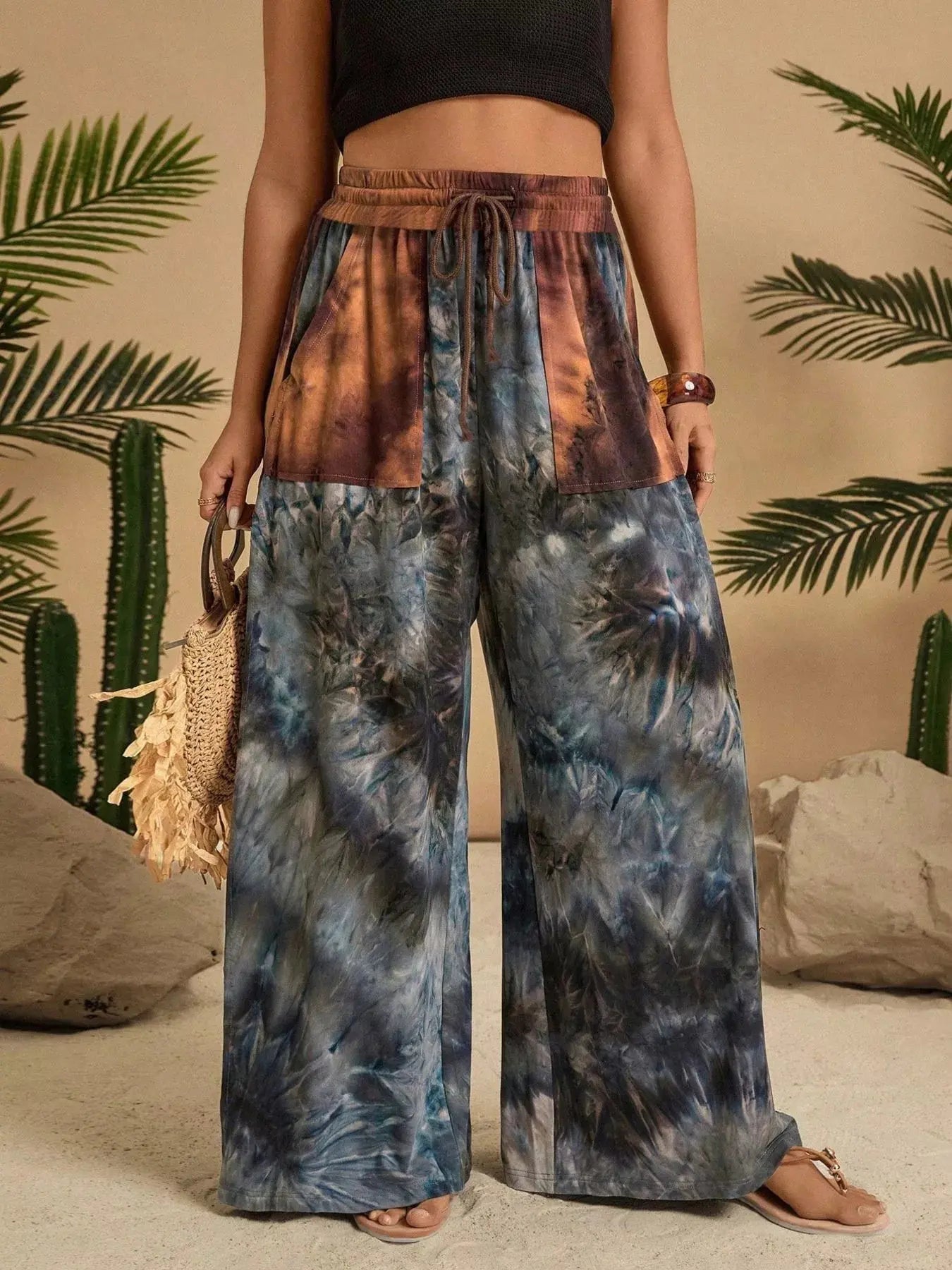 Full Size Tie-Dye Wide Leg Casual Pants
