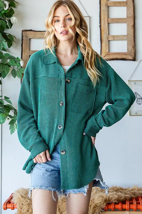 Trendsi Striped Shacket Button-Up Jacket — Lightweight Layering