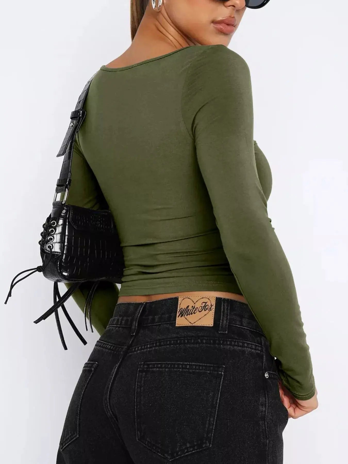 Sweetheart Neck Long Sleeve Crop T Shirt