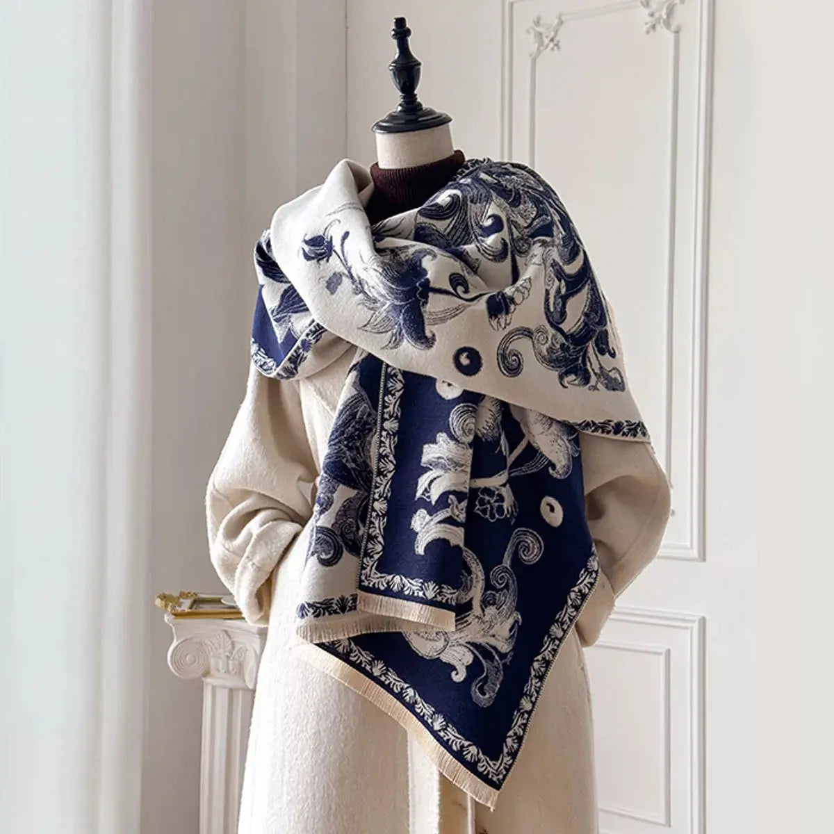 Floral Raw Hem Winter Womens Scarf