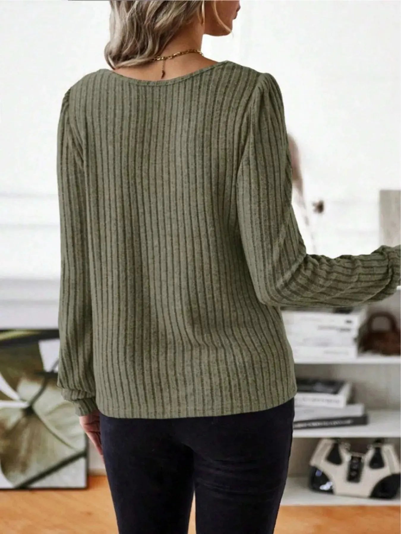 Ribbed Knit Long Sleeve T Shirt