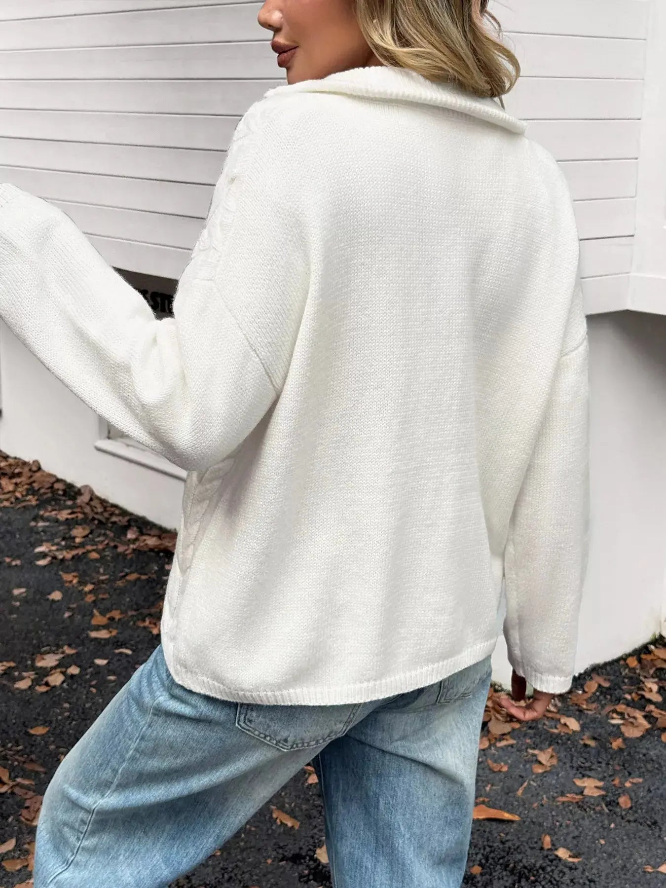 Zip Collar Cable Knit Sweater
