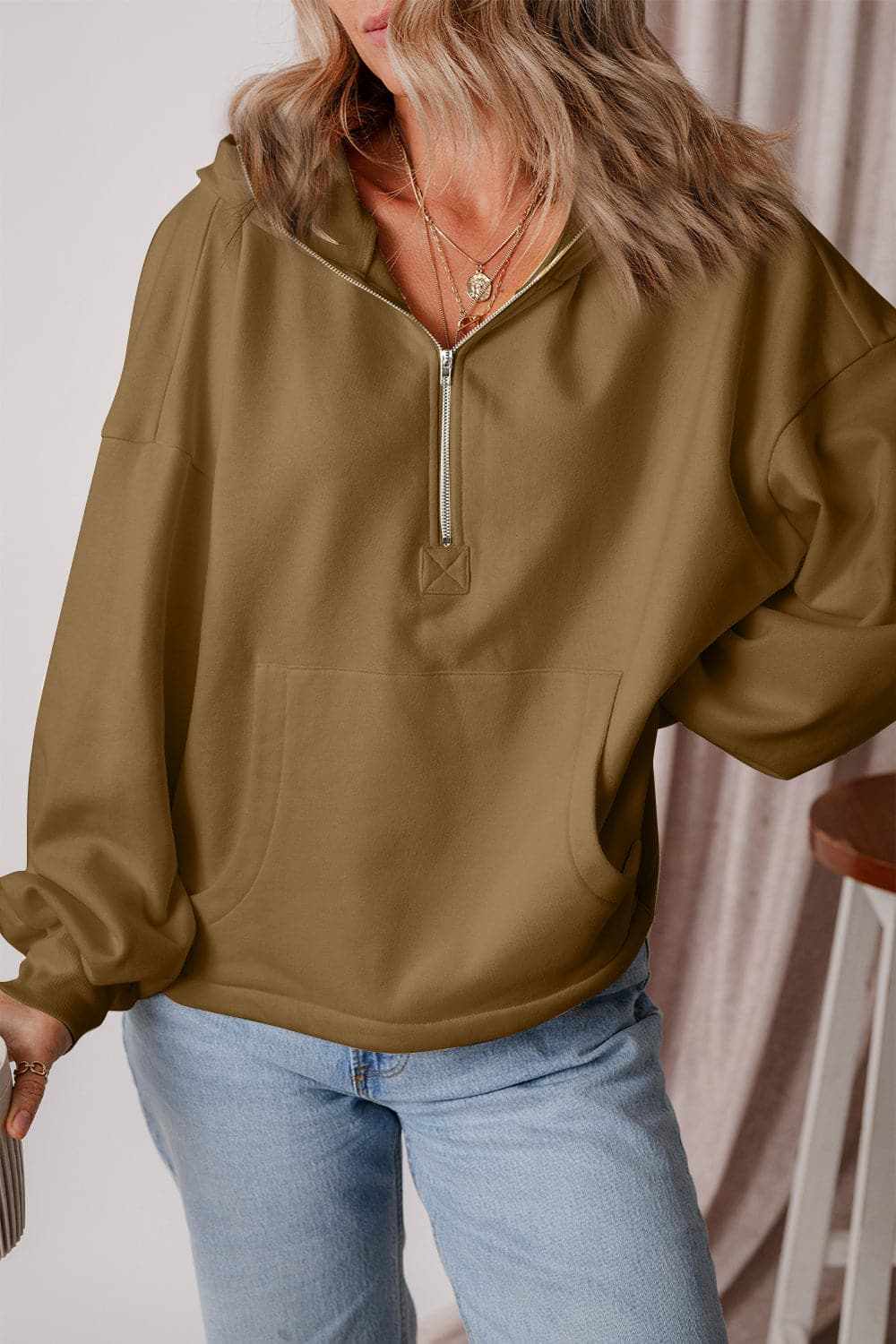 Jackets Trendsi Casual half zip hoodie with pockets
