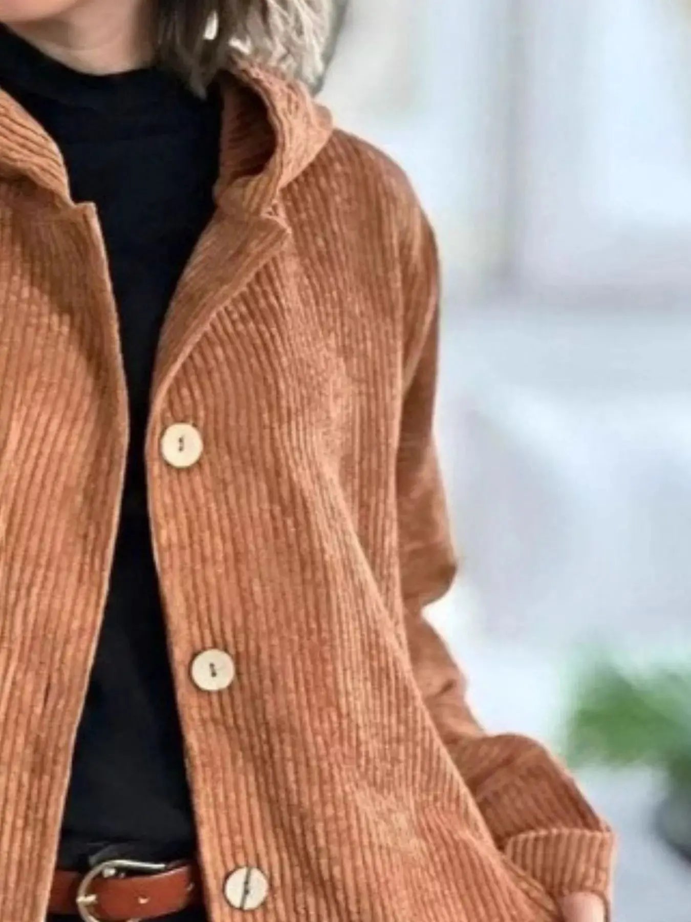 Full Size Corduroy Hooded Button Up Jacket