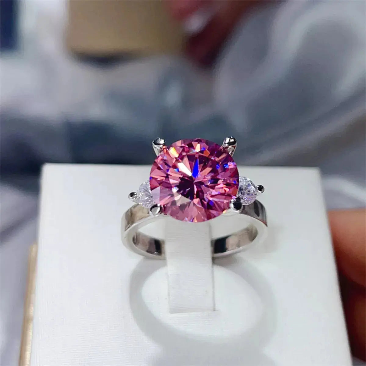 925 Sterling Silver Pink 5 Carat Moissanite Ring