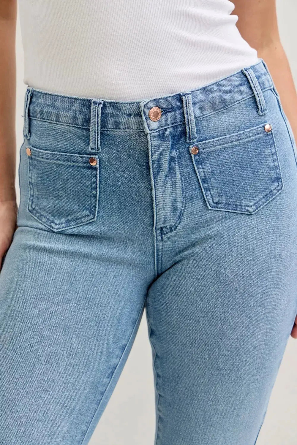 Judy Blue Jeans - Full Size Mid Rise Bootcut Jeans with Contrast Wash & Front Patch Pockets
