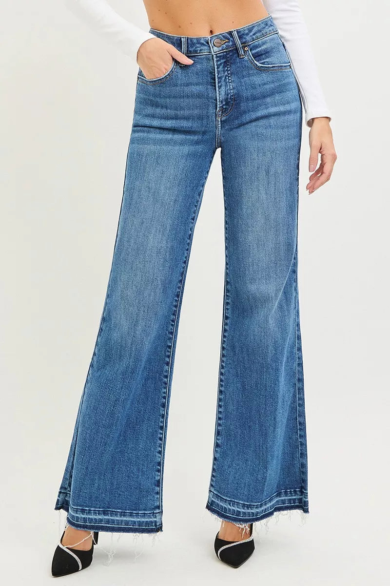 RISEN Jeans - High Rise Wide Leg Jeans With Released Hem