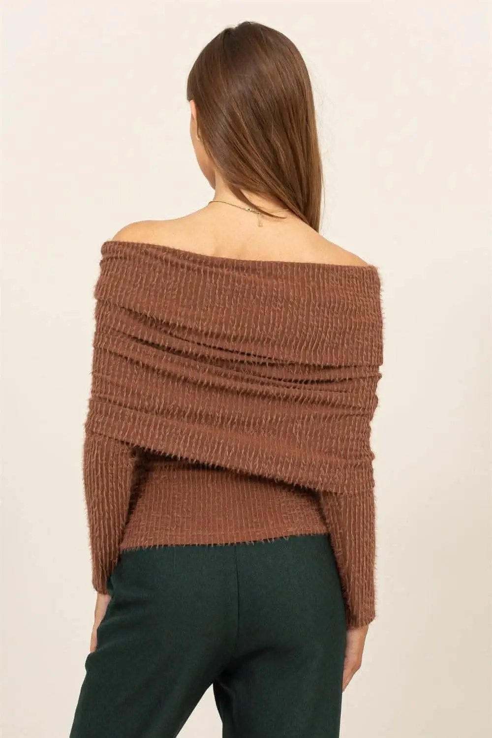 Pants Trendsi Hyfve fuzzy off-shoulder top