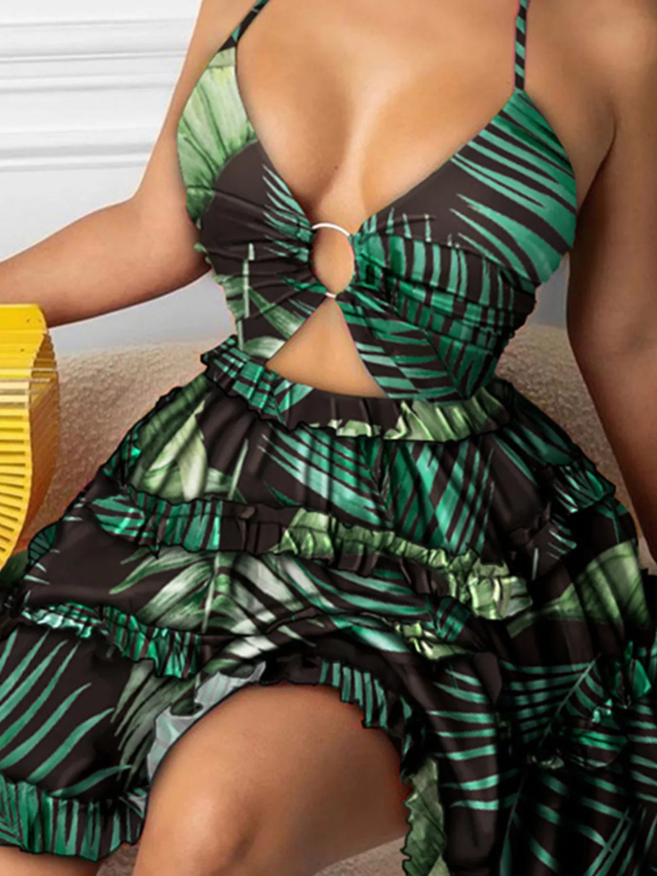 Colorful Print Halter Neck Ruffle Mini Dress