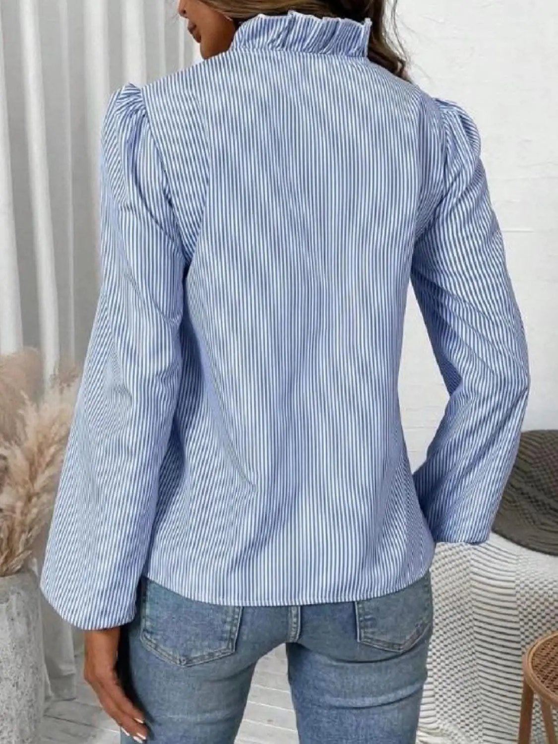 T-Shirts Trendsi Shirts - Frilly striped v-neck blouse - Premium Quality