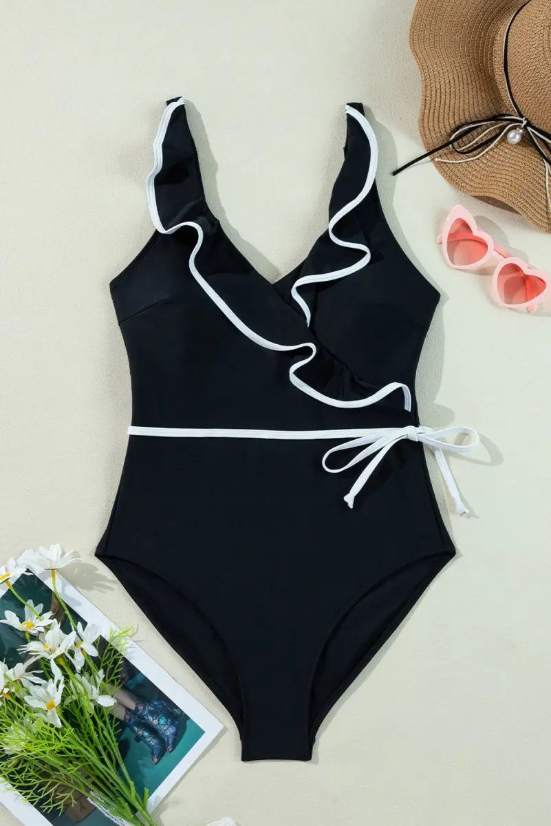 Accessories Love Salve Black Ruffle Swimsuit Vacation Women's One-Piece: Elegant & Flattering