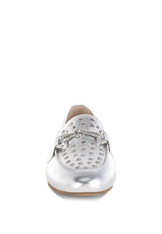 Shoes Rag Company Estafa Horsebit & Studs Metallic Pleather Loafers for Women