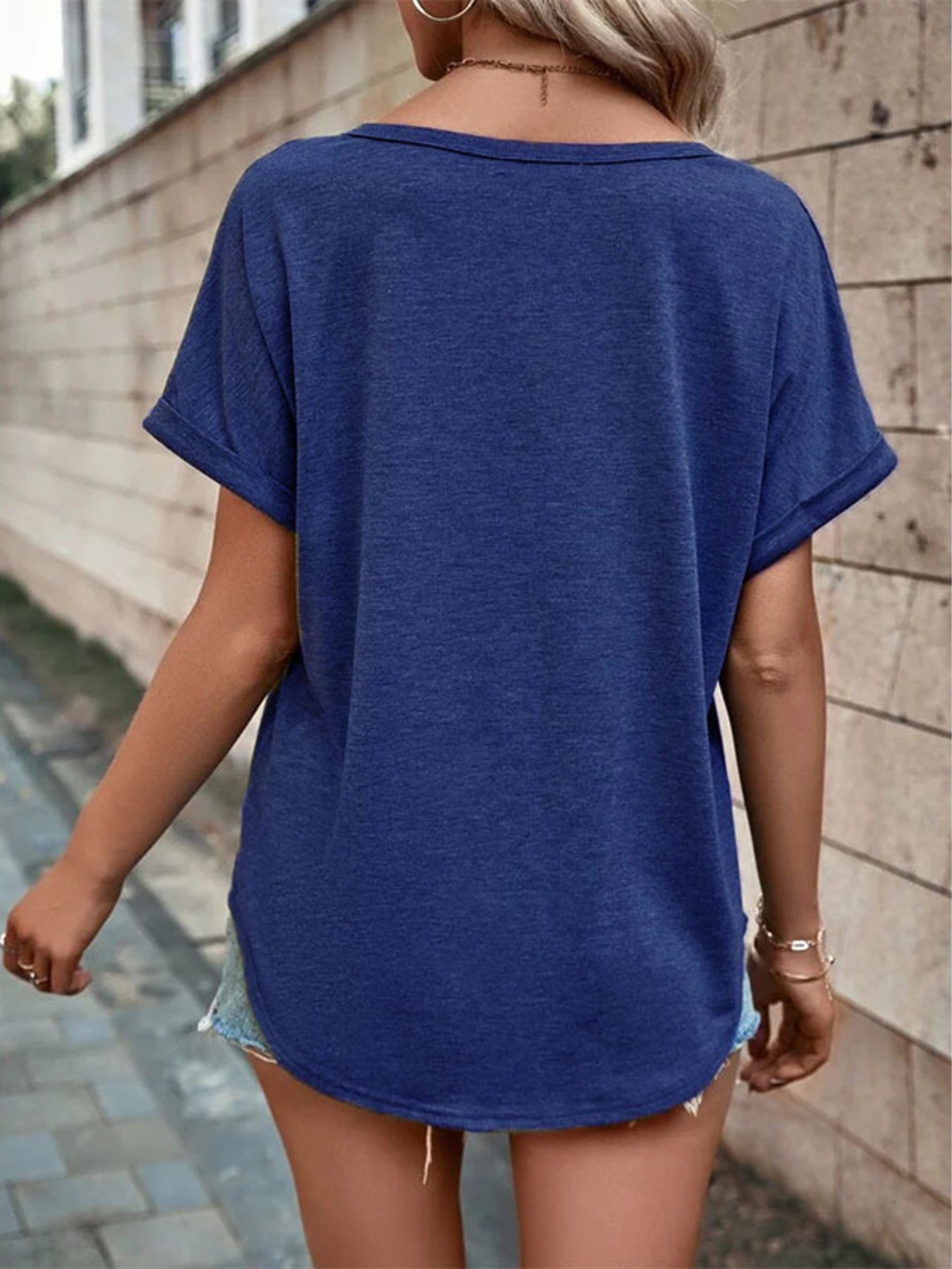 Full Size Decor Button Short Sleeve T Shirt