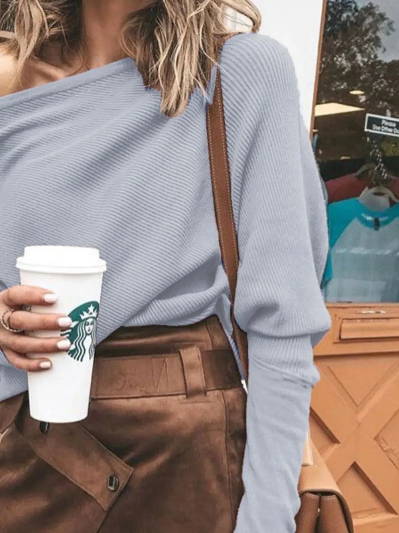 Full Size Ribbed One Shoulder Sweater
