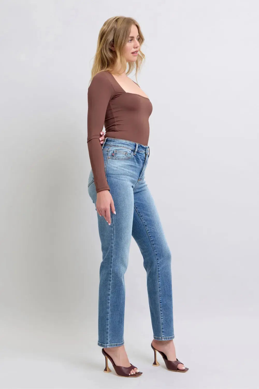 Full/Plus Size Run Vintage Wash Thermal Straight Judy Blue Jeans