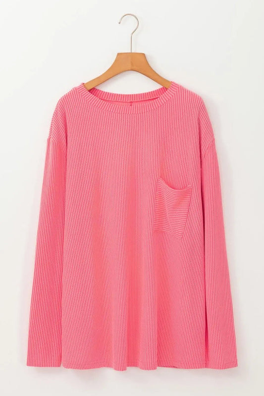 T-Shirts Love Salve Peach Blossom Ribbed Tee Plus Size Women's Versatile Top - Chic & Fashionable