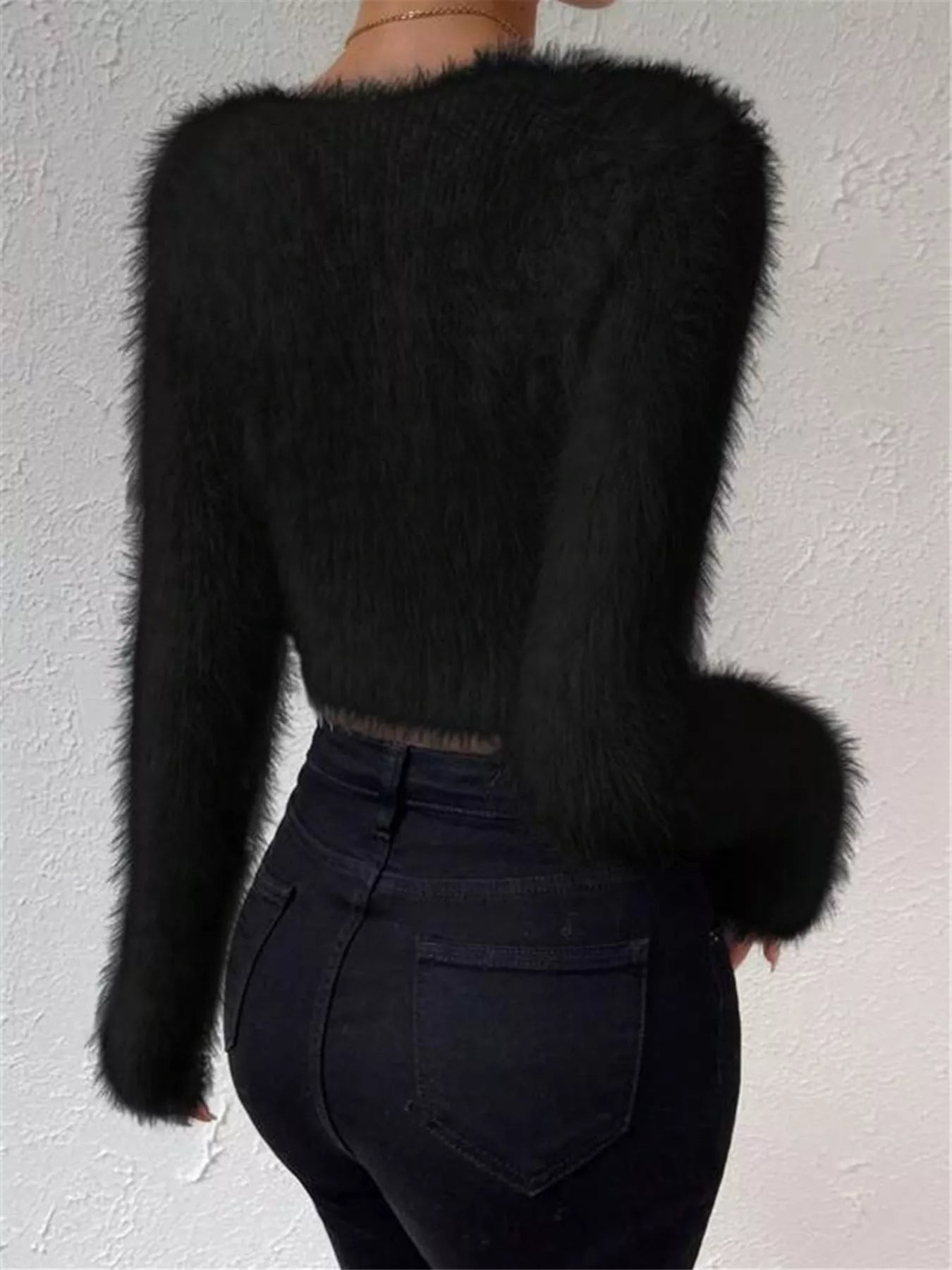 Fluffy Knit V Neck Sweater