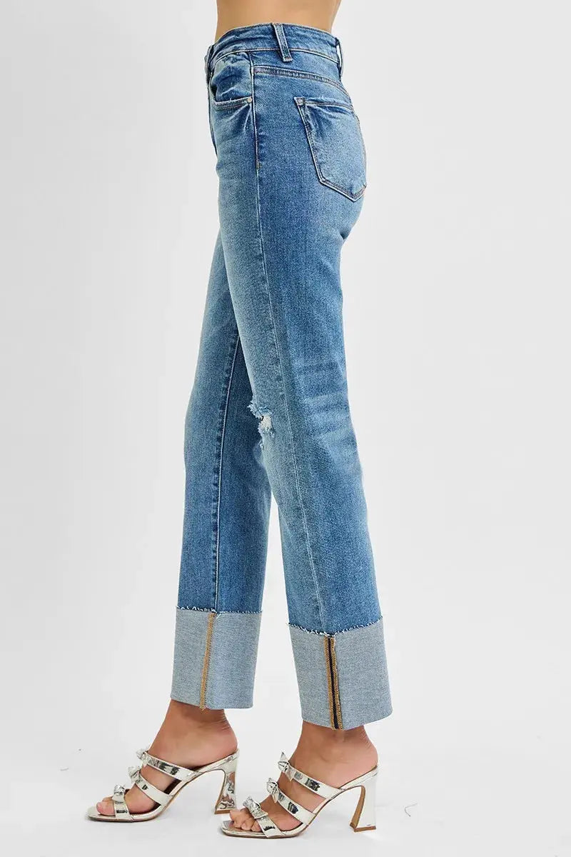 RISEN Jeans - Plus Size High Rise Straight Wide Cuffed Jeans