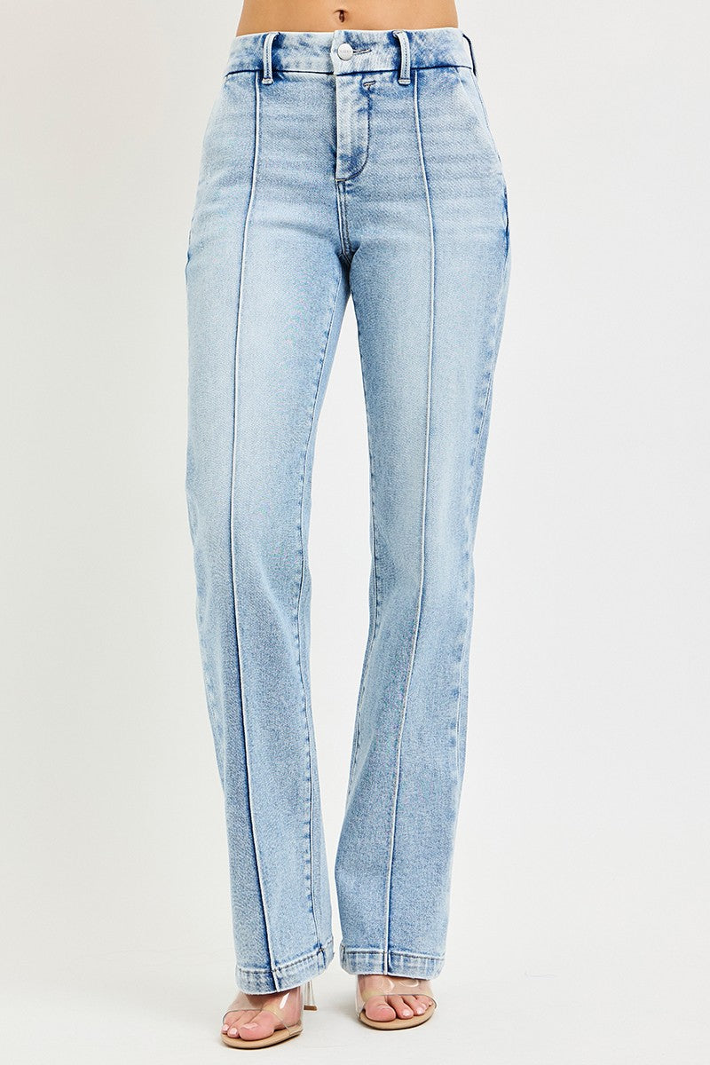 RISEN Tummy Control High Rise Straight Pintuck Jeans