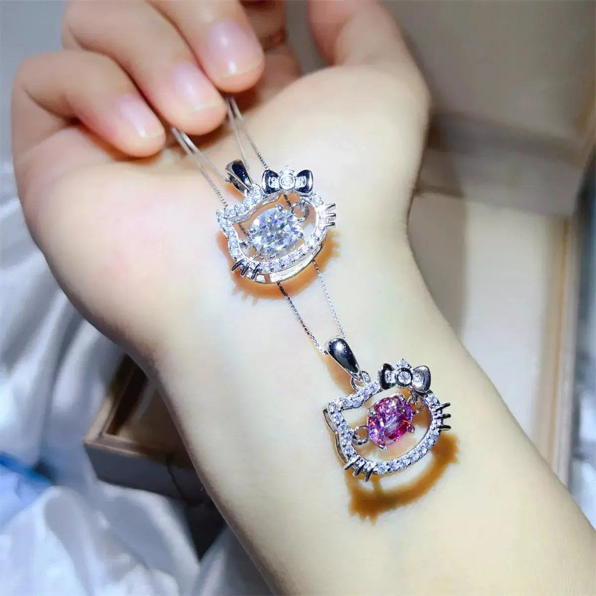 925 Sterling Silver Cat Ear 2 Carat Moissanite Pendant