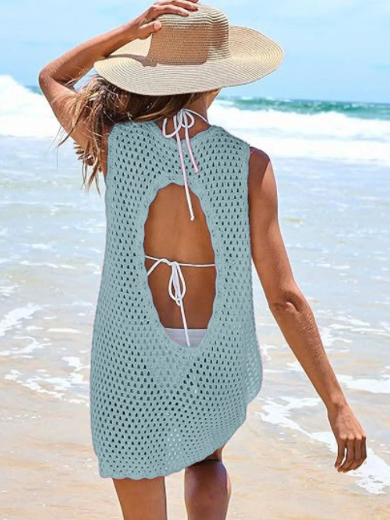 Color Block Openwork Cutout Back Sleeveless Cover Up