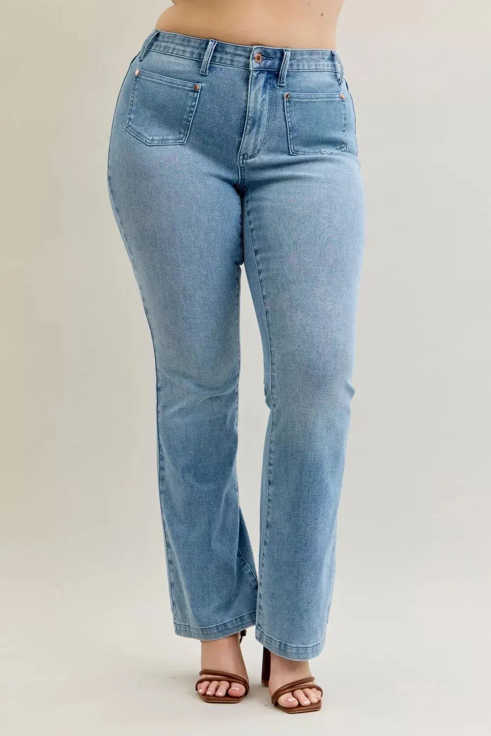 Judy Blue Jeans - Full Size Mid Rise Bootcut Jeans with Contrast Wash & Front Patch Pockets